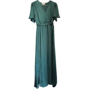 Celadon Women's Small Blue Short Flutter Sleeve Elastic Waist Belted Maxi Dress